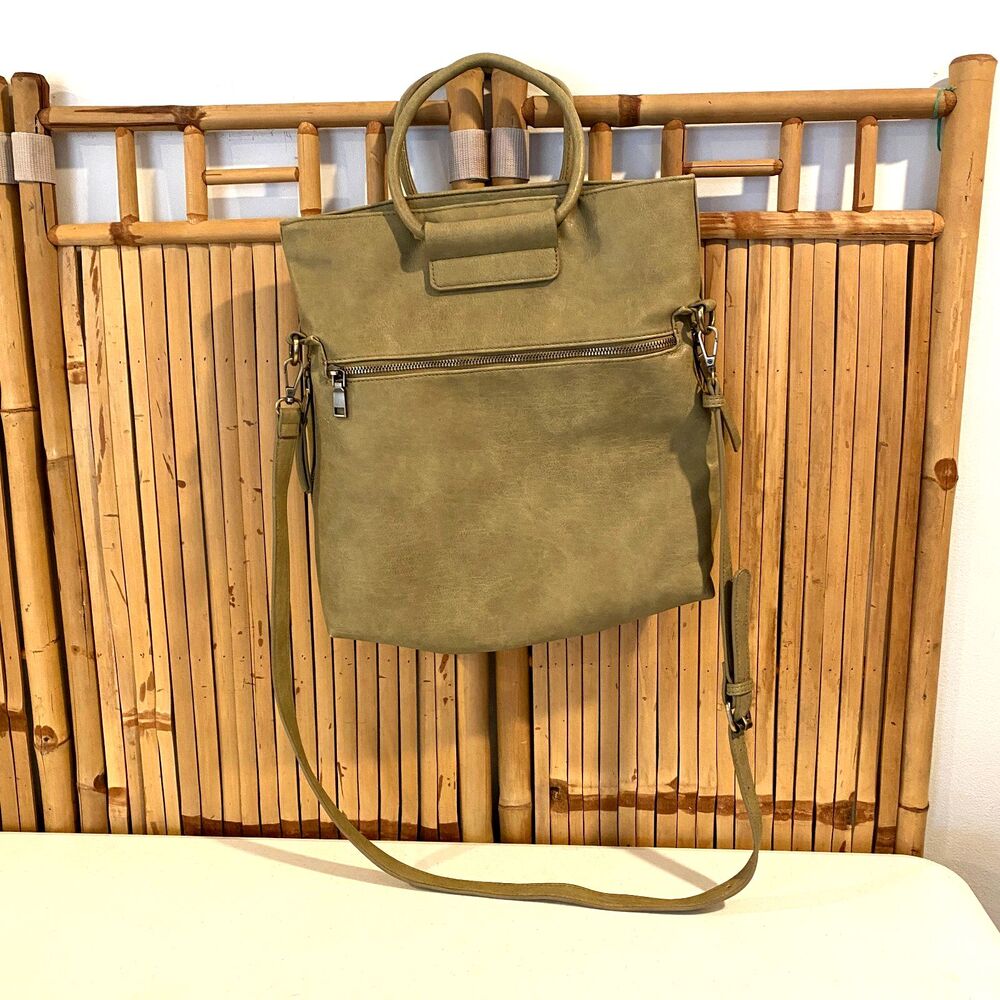Sasha + Sofi Olive Green Tote Crossbody Bag Vegan Leather Large Purse